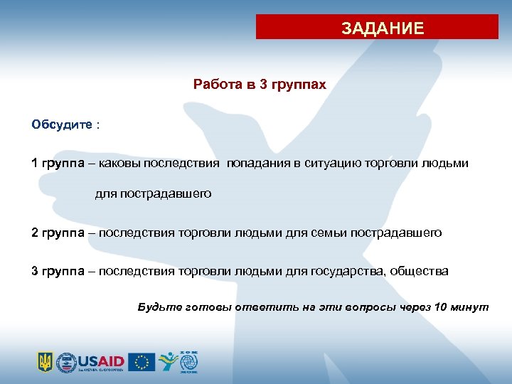 ЗАДАНИЕ Работа в 3 группах Обсудите : 1 группа – каковы последствия попадания в