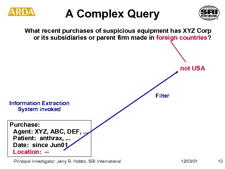 A Complex Query What recent purchases of suspicious equipment has XYZ Corp or its