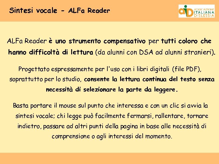 Sintesi vocale - ALFa Reader è uno strumento compensativo per tutti coloro che hanno