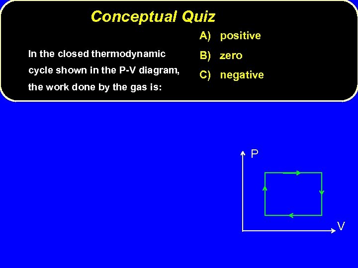 Conceptual Quiz A) positive In the closed thermodynamic B) zero cycle shown in the