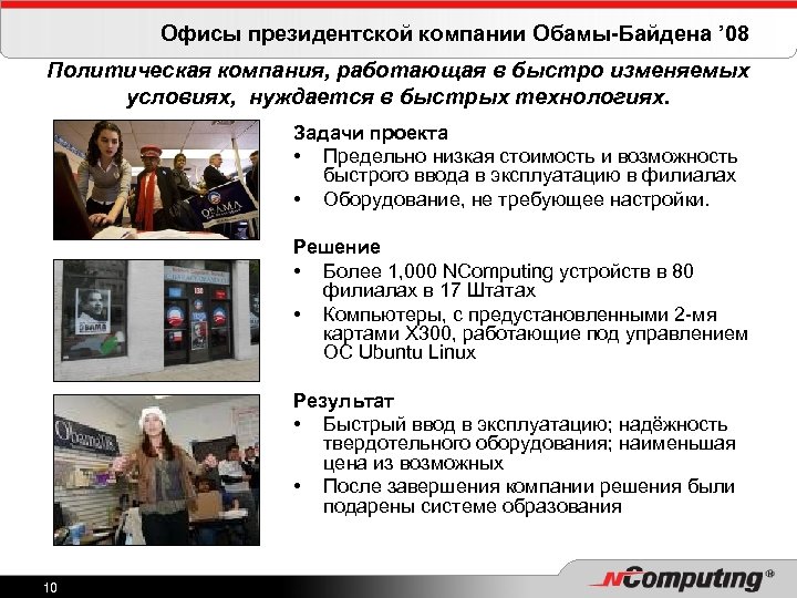 Офисы президентской компании Обамы-Байдена ’ 08 Политическая компания, работающая в быстро изменяемых условиях, нуждается
