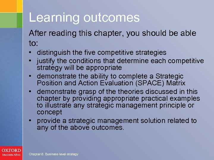Learning outcomes After reading this chapter, you should be able to: • distinguish the