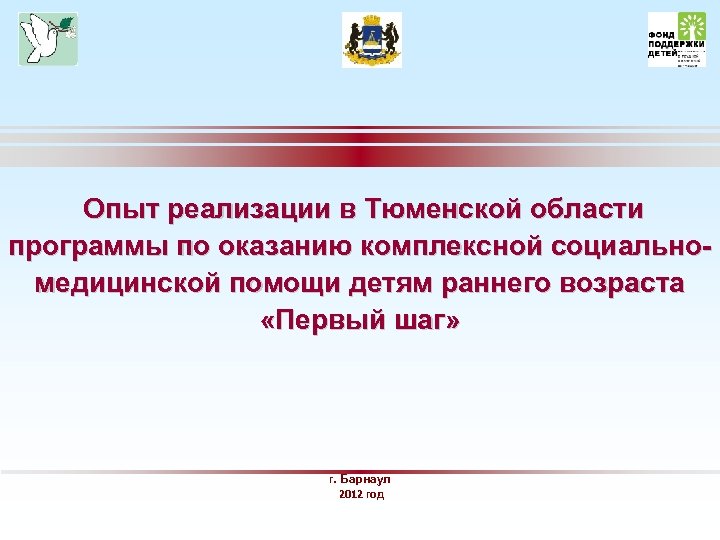 Опыт реализации в Тюменской области программы по оказанию комплексной социальномедицинской помощи детям раннего возраста