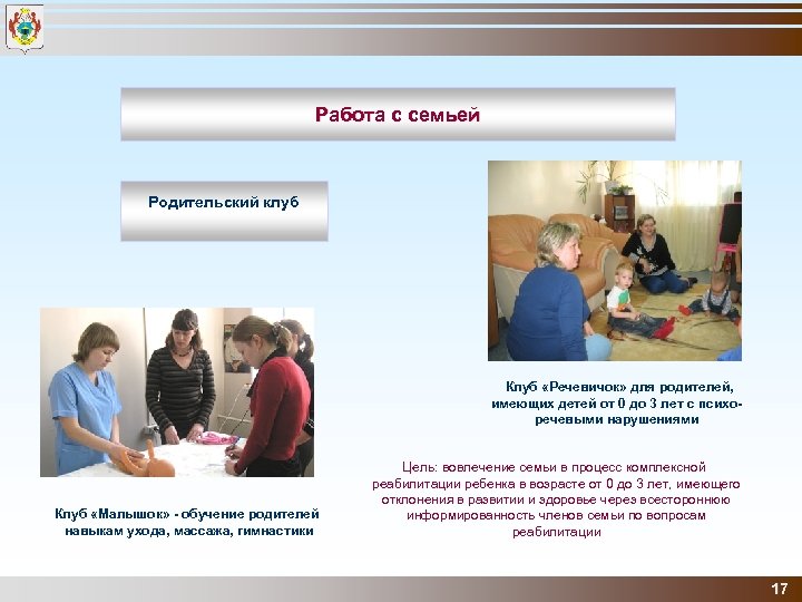Работа с семьей Родительский клуб Клуб «Речевичок» для родителей, имеющих детей от 0 до