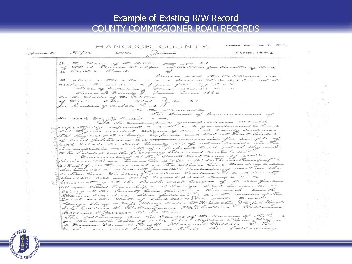 Example of Existing R/W Record COUNTY COMMISSIONER ROAD RECORDS 