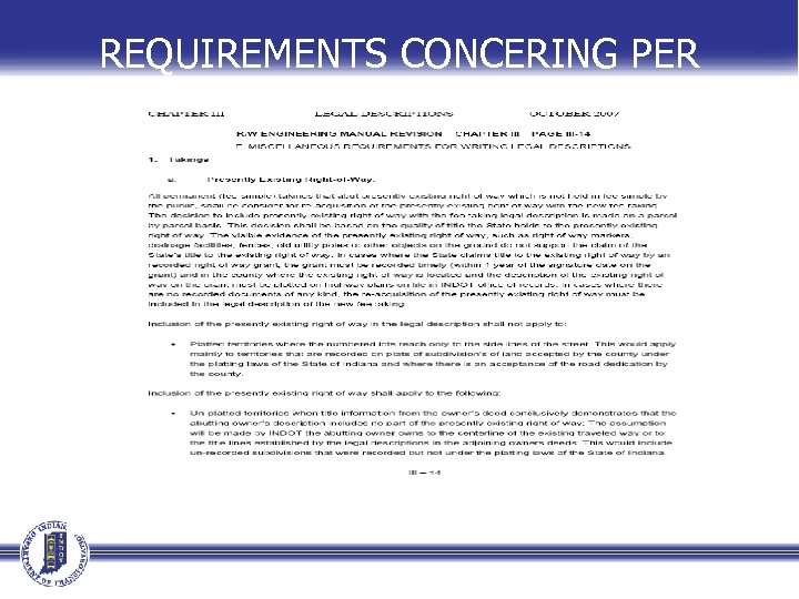 REQUIREMENTS CONCERING PER 