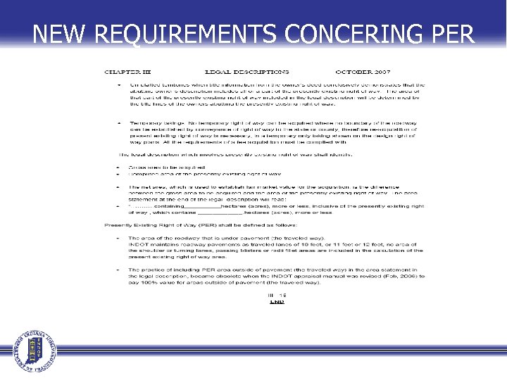NEW REQUIREMENTS CONCERING PER 