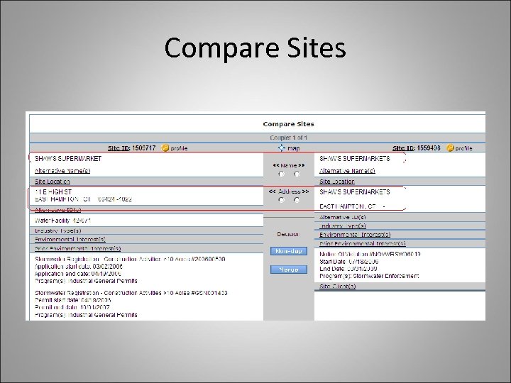 Compare Sites 