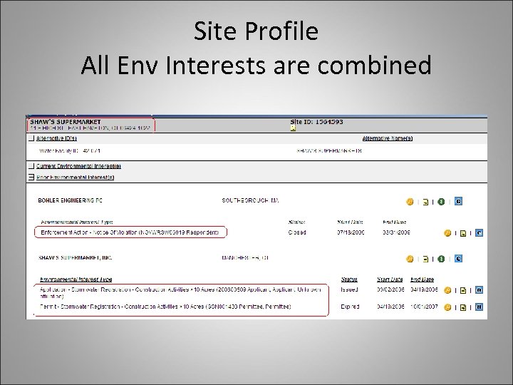 Site Profile All Env Interests are combined 