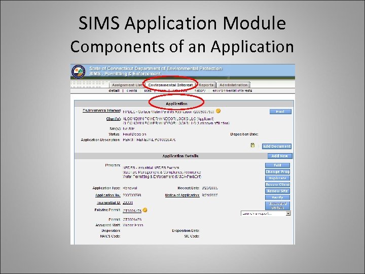 SIMS Application Module Components of an Application 