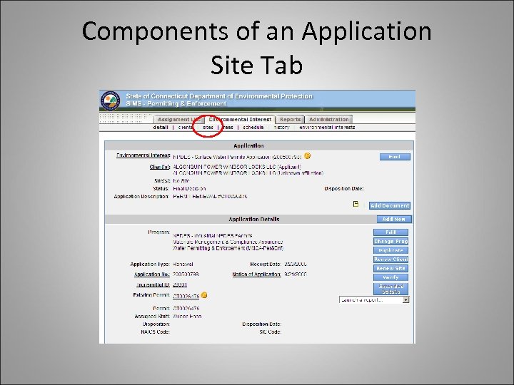 Components of an Application Site Tab 