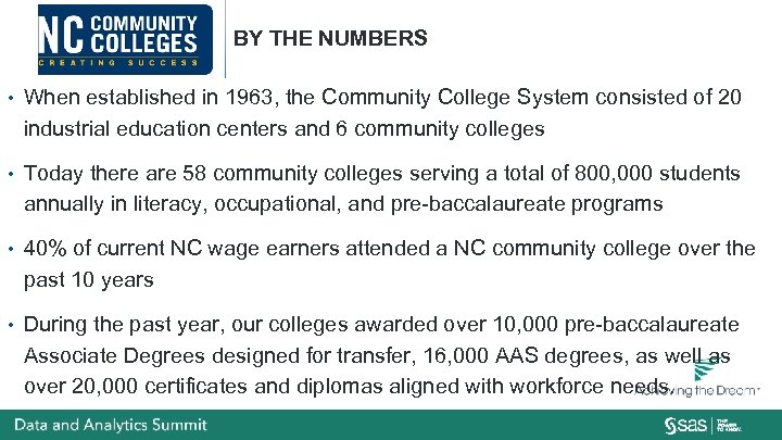 BY THE NUMBERS • When established in 1963, the Community College System consisted of