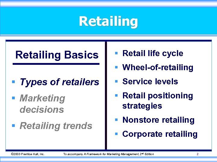 Retailing Basics § Retail life cycle § Wheel-of-retailing § Types of retailers § Service