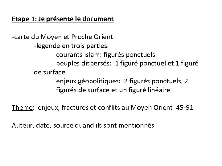 Etape 1: Je présente le document -carte du Moyen et Proche Orient -légende en