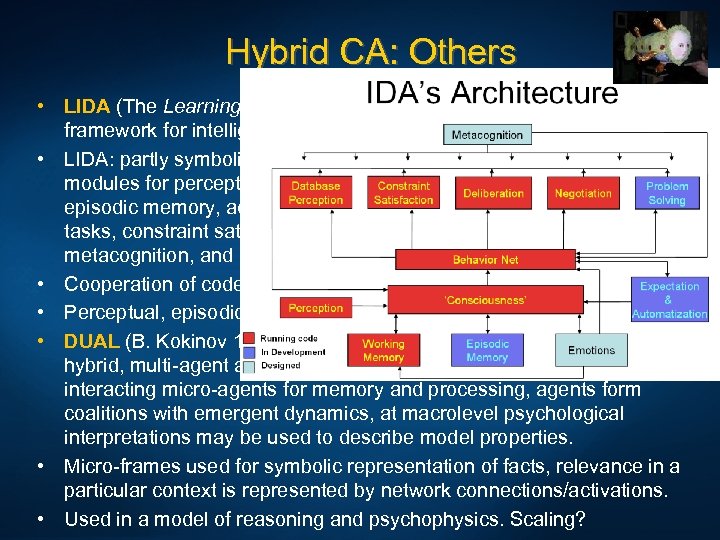 Hybrid CA: Others • LIDA (The Learning Intelligent Distribution Agent) (S. Franklin, 1997), framework