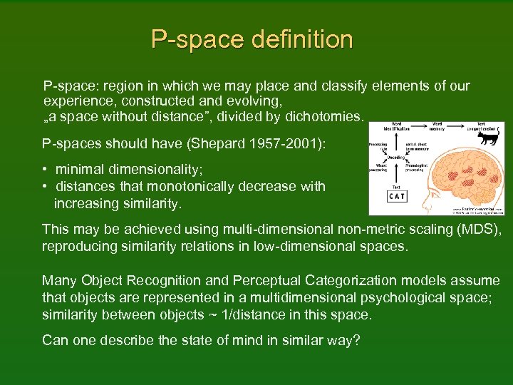 P-space definition P-space: region in which we may place and classify elements of our