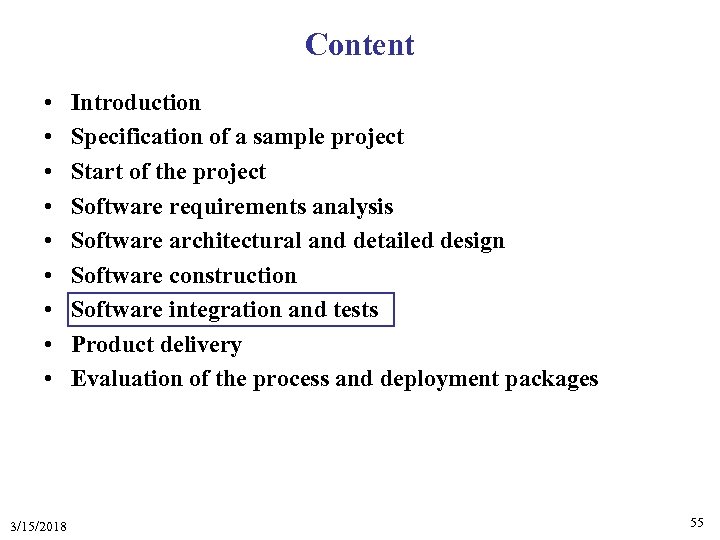 Content • • • 3/15/2018 Introduction Specification of a sample project Start of the