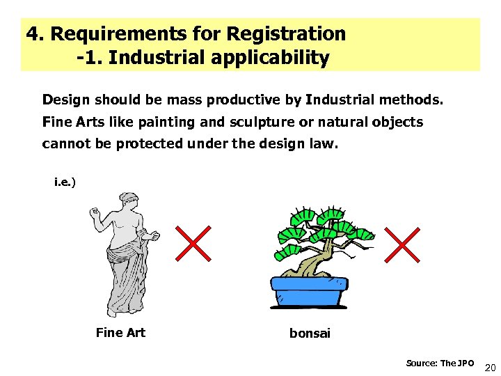 4. Requirements for Registration -1. Industrial applicability Design should be mass productive by Industrial