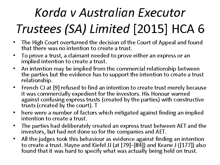 Korda v Australian Executor Trustees (SA) Limited [2015] HCA 6 • The High Court