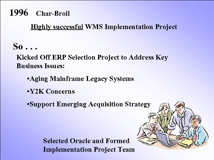 1996 Char-Broil Highly successful WMS Implementation Project So. . . Kicked Off ERP Selection
