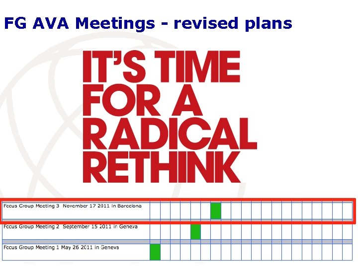 FG AVA Meetings - revised plans International Telecommunication Union 15 