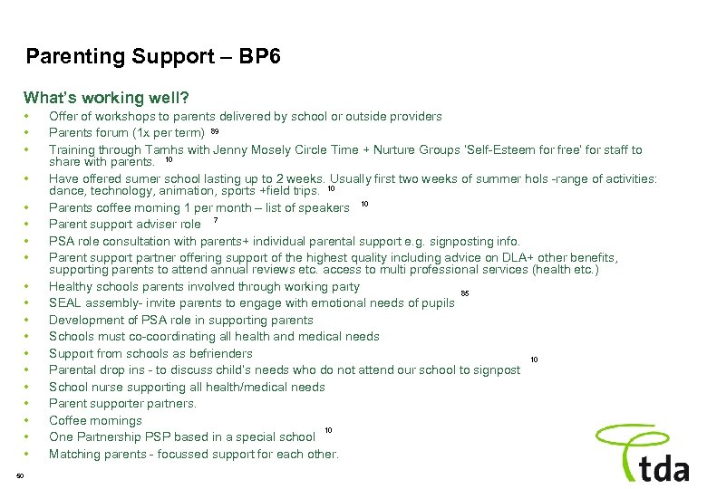 Parenting Support – BP 6 What’s working well? • • • • • 50