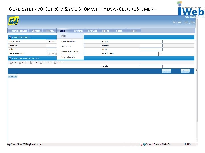 GENERATE INVOICE FROM SAME SHOP WITH ADVANCE ADJUSTEMENT 