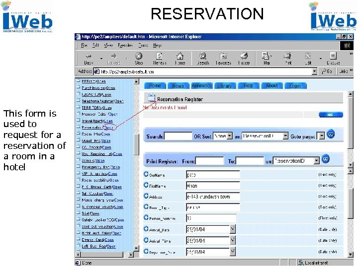 RESERVATION This form is used to request for a reservation of a room in