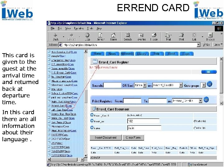 ERREND CARD This card is given to the guest at the arrival time and