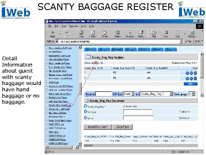 SCANTY BAGGAGE REGISTER Detail Information about guest with scanty baggage would have hand baggage