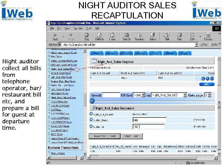 NIGHT AUDITOR SALES RECAPTULATION Night auditor collect all bills from telephone operator, bar/ restaurant