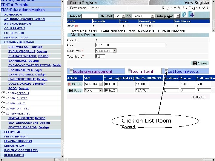 Click on List Room Asset 