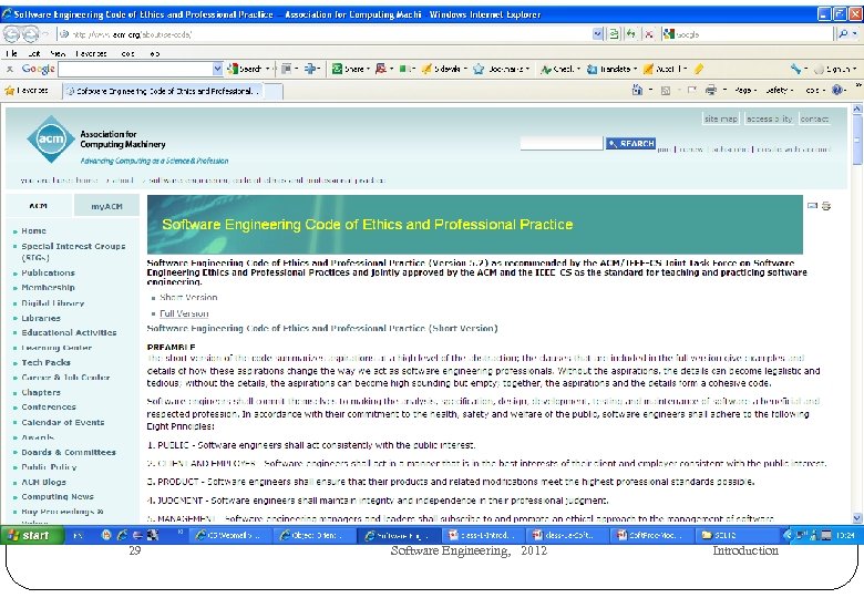 29 Software Engineering, 2012 Introduction 