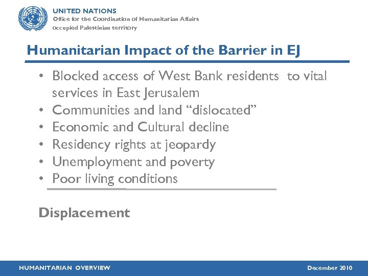 UNITED NATIONS Office for the Coordination of Humanitarian Affairs occupied Palestinian territory Humanitarian Impact