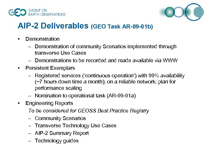 AIP-2 Deliverables (GEO Task AR-09 -01 b) • • • Demonstration – Demonstration of