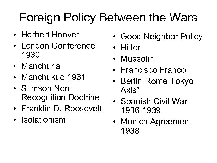 Foreign Policy Between the Wars • Herbert Hoover • London Conference 1930 • Manchuria