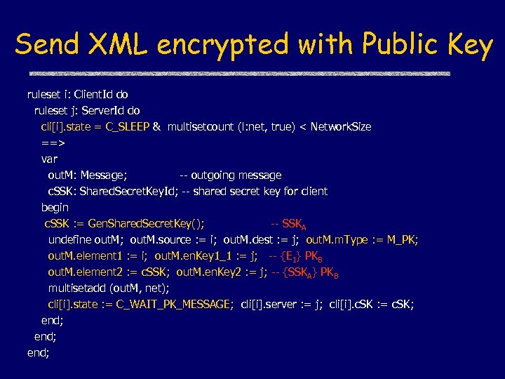 Send XML encrypted with Public Key ruleset i: Client. Id do ruleset j: Server.