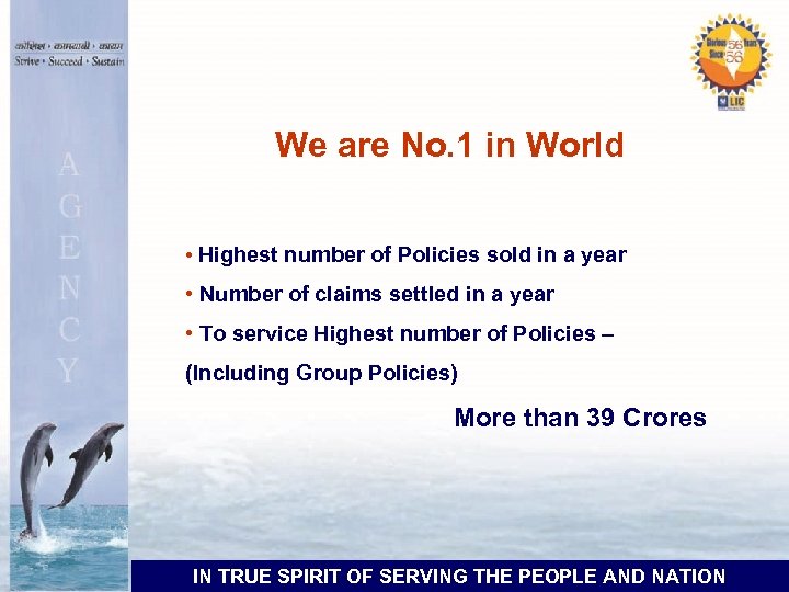 We are No. 1 in World • Highest number of Policies sold in a