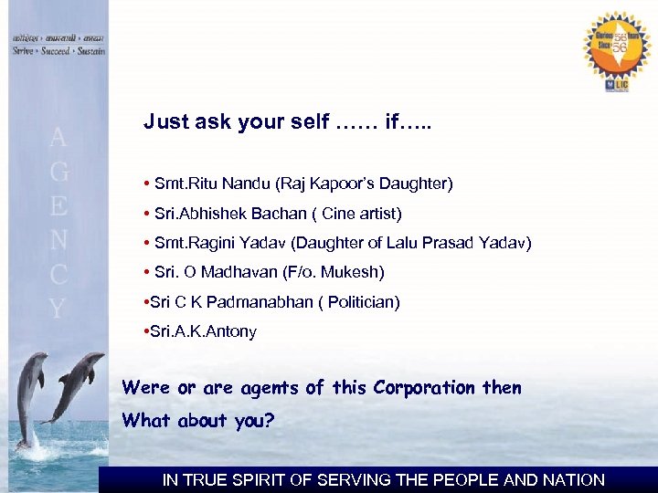 Just ask your self …… if…. . • Smt. Ritu Nandu (Raj Kapoor’s Daughter)