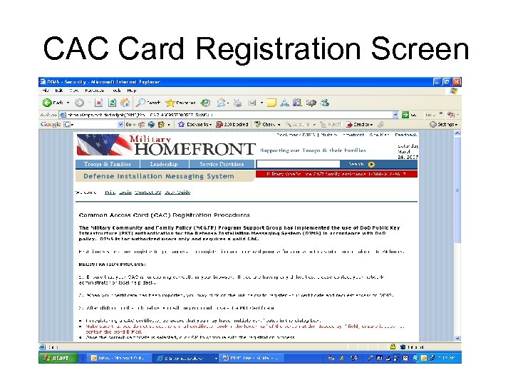 CAC Card Registration Screen 