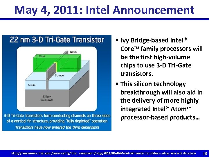 May 4, 2011: Intel Announcement • Ivy Bridge-based Intel® Core™ family processors will be