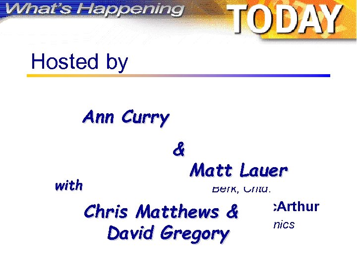 Hosted by Ginny Buckner Kissling Ann Curry Principal, Ryan, LLC & Fred Marcus Matt