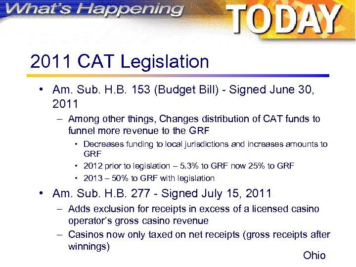2011 CAT Legislation • Am. Sub. H. B. 153 (Budget Bill) - Signed June