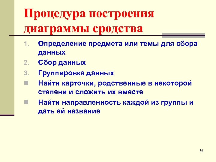 Процедура построения диаграммы сродства 1. 2. 3. n n Определение предмета или темы для