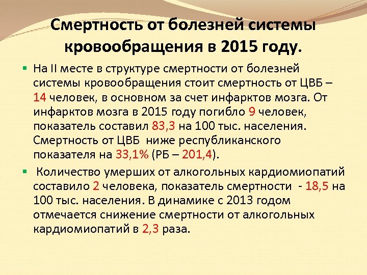 Смертность от болезней системы кровообращения в 2015 году. § На II месте в структуре