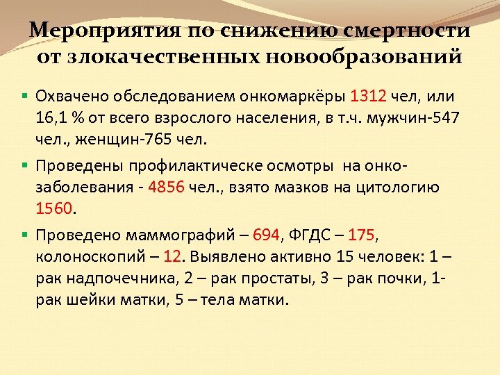 План по снижению смертности на терапевтическом участке