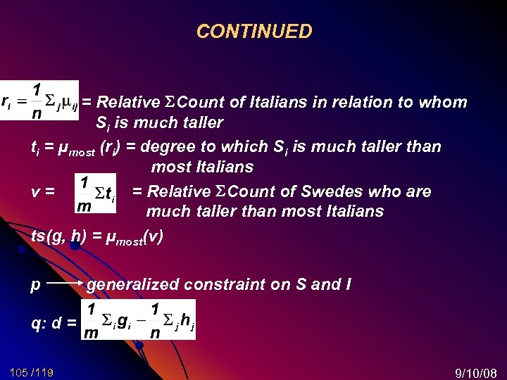 CONTINUED = Relative Count of Italians in relation to whom Si is much taller