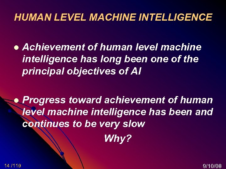 HUMAN LEVEL MACHINE INTELLIGENCE l Achievement of human level machine intelligence has long been