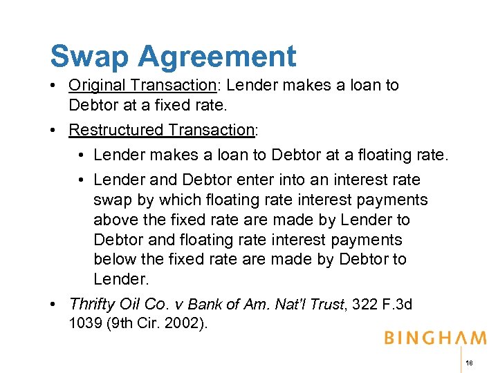 Swap Agreement • Original Transaction: Lender makes a loan to Debtor at a fixed