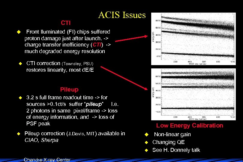 CTI u u ACIS Issues Front Iluminated (FI) chips suffered proton damage just after